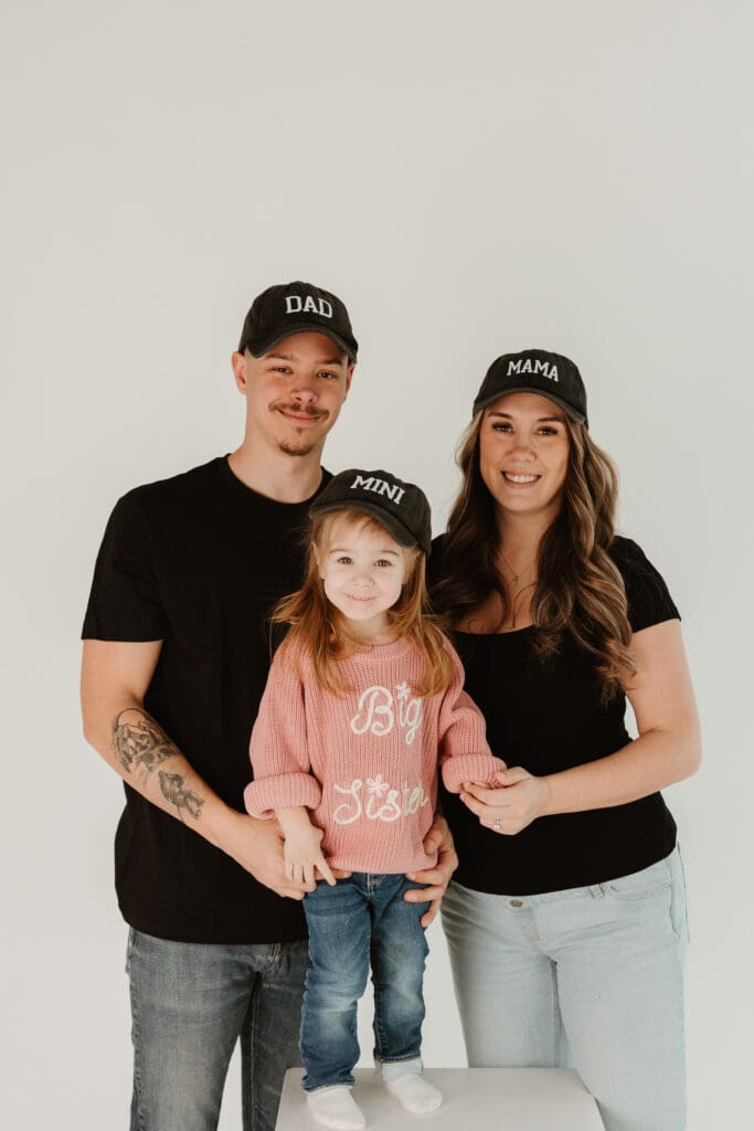 Matching family hats Dad Mama Mini studio session Moncton