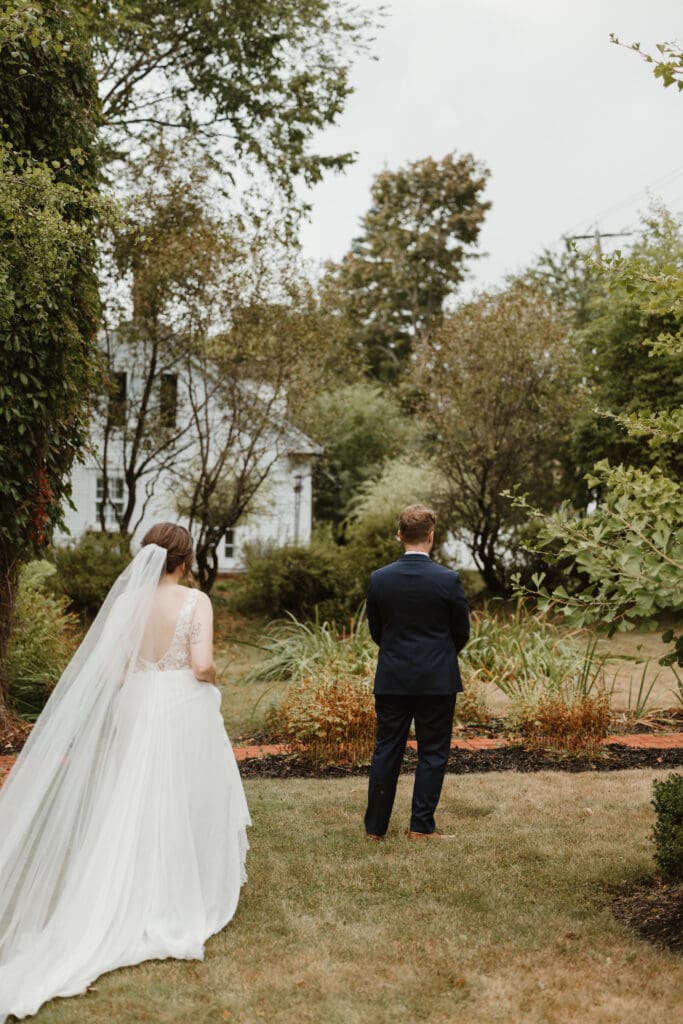 Bride and groom first look at Algonquin Resort St. Andrews NB