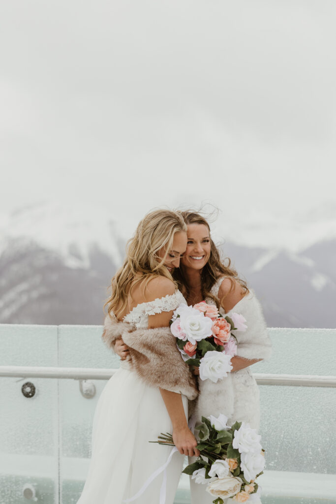 Brides on the Sky Bistro Terrace Banff Alberta Wedding